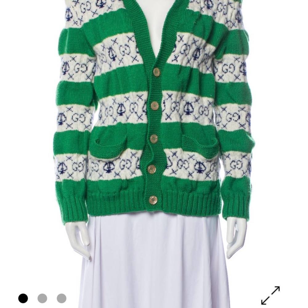 Gucci Green and Cream Striped Cardigan